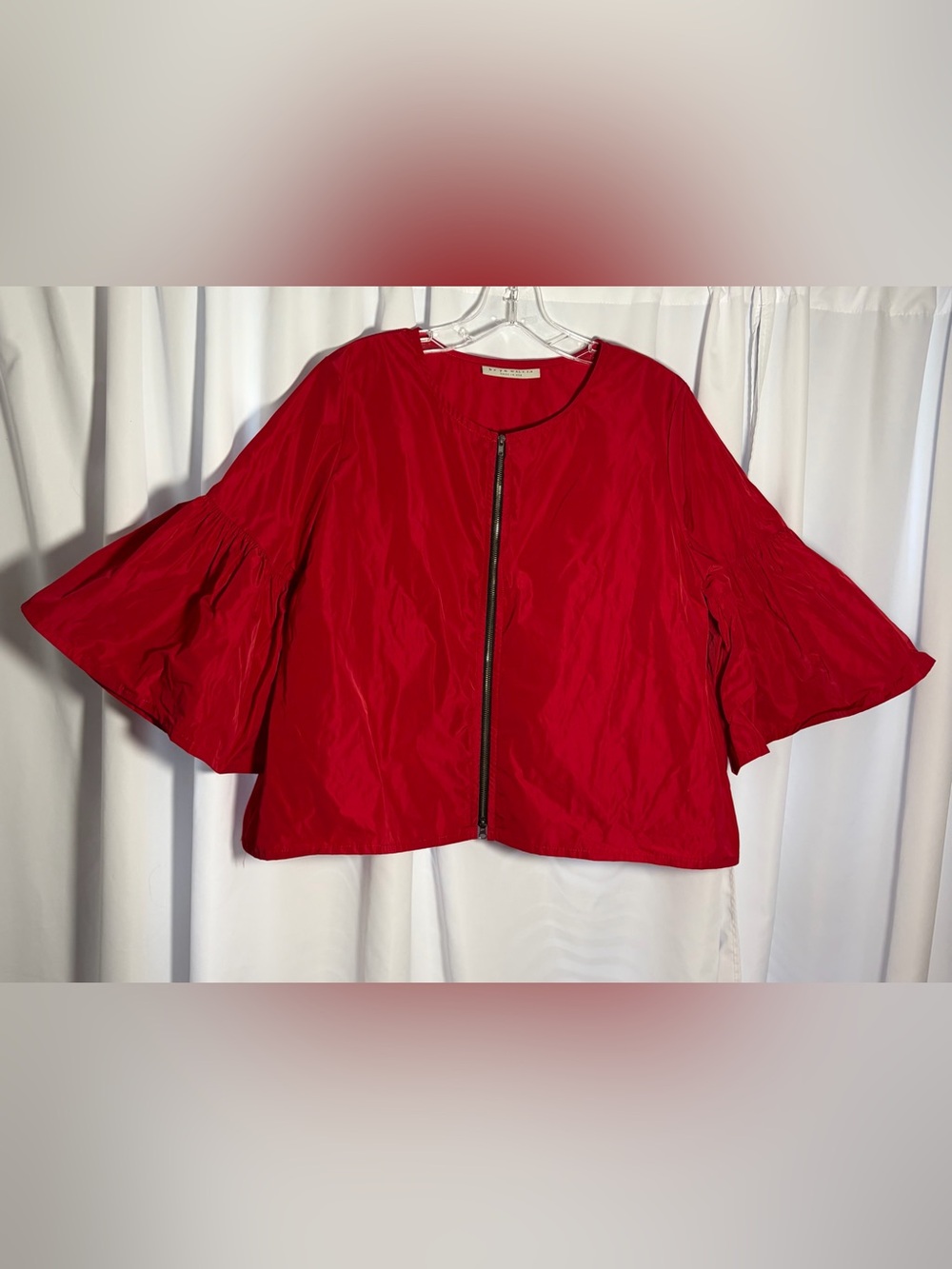 bryn Walker Red Zip-Front Bell Sleeve Blouse